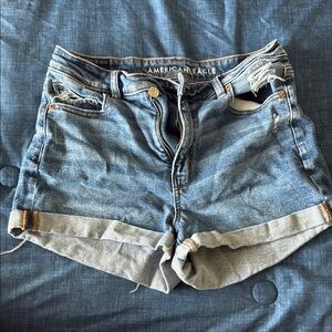 American Eagle Outfitters Blue Jean Shorts High-Waisted Cuffed